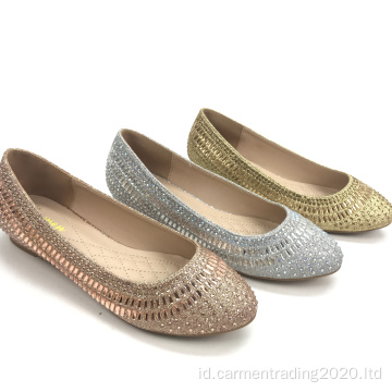 Wanita rendah wedge glitter rhinestone comfort shoes